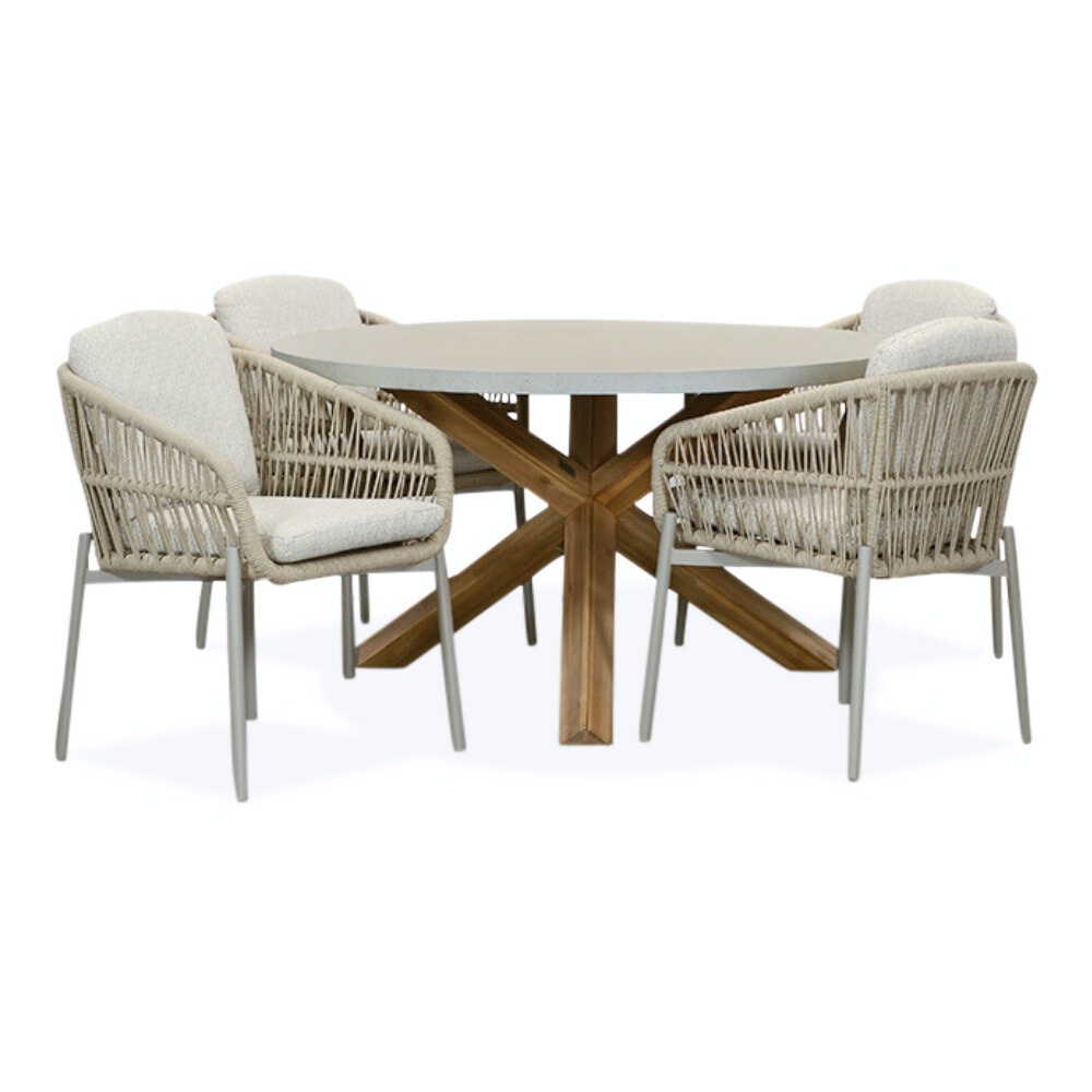 Nancy/Rico zand dining tuinset | 4 personen | betonlook + aluminium | 135cm rond