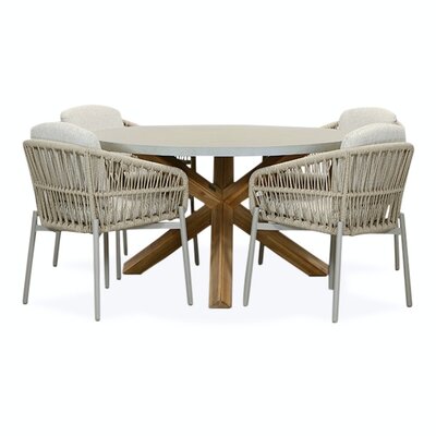 Nancy/Rico zand dining tuinset | 4 personen | betonlook + aluminium | 135cm rond