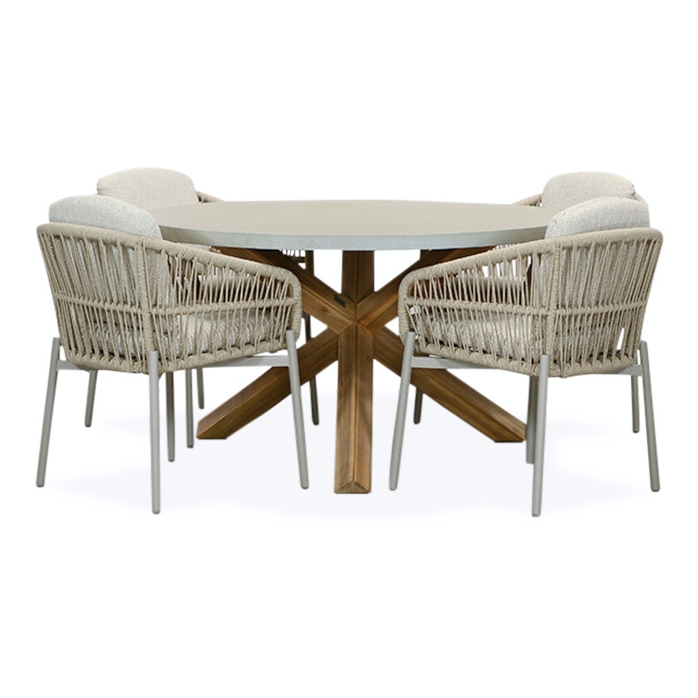 Nancy/Rico zand dining tuinset | 4 personen | betonlook + aluminium | 135cm rond