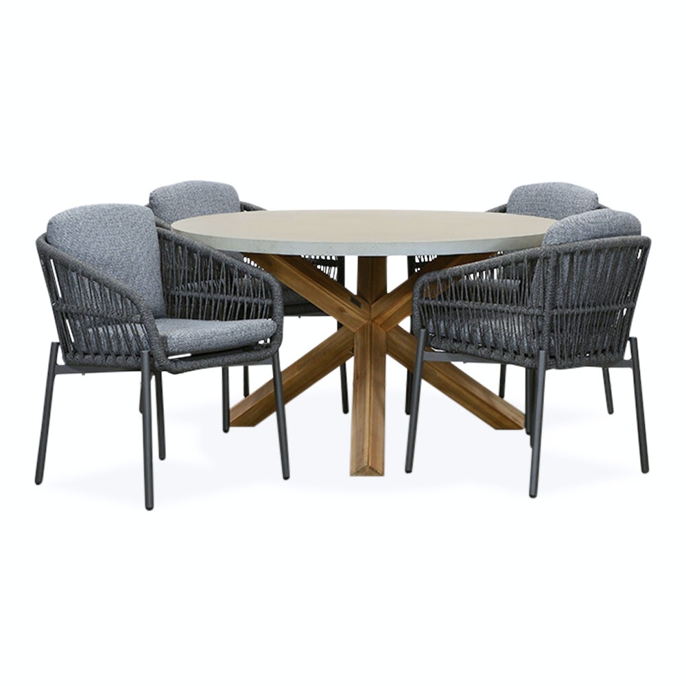Nancy/Rico charcoal dining tuinset 5-delig | betonlook + aluminium | 135cm rond