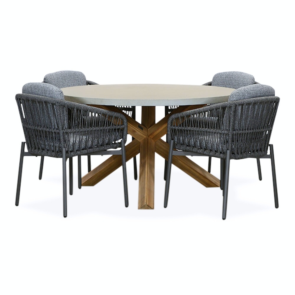 Nancy/Rico charcoal dining tuinset 5-delig | betonlook + aluminium | 135cm rond