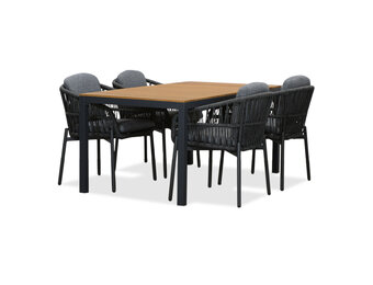 Delta/Rico charcoal dining tuinset | 4 personen | teakhout + aluminium | 160cm