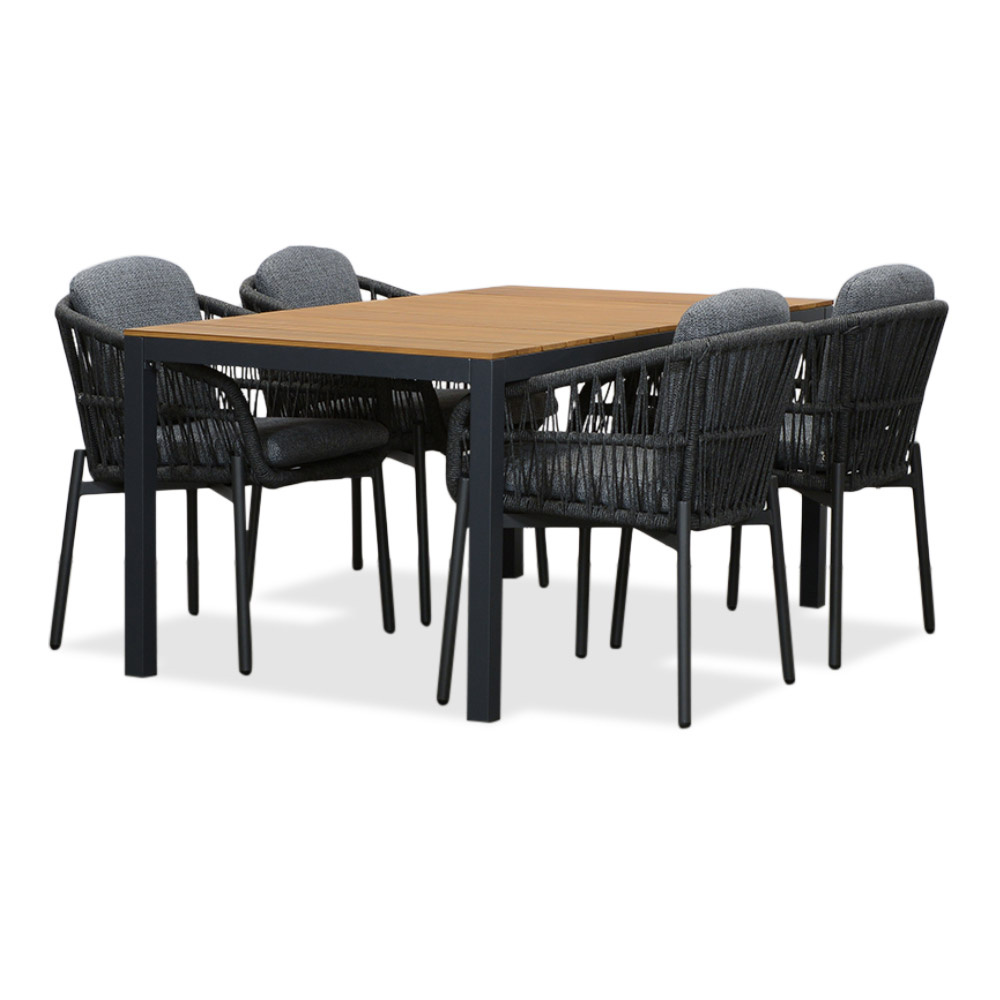 Delta/Rico charcoal dining tuinset 5-delig | teakhout + aluminium | 160cm