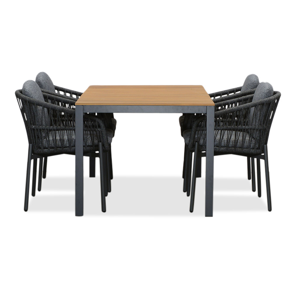 Delta/Rico charcoal dining tuinset 5-delig | teakhout + aluminium | 160cm