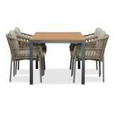 Delta/Rico zand dining tuinset | 4 personen | teakhout + aluminium | 160cm