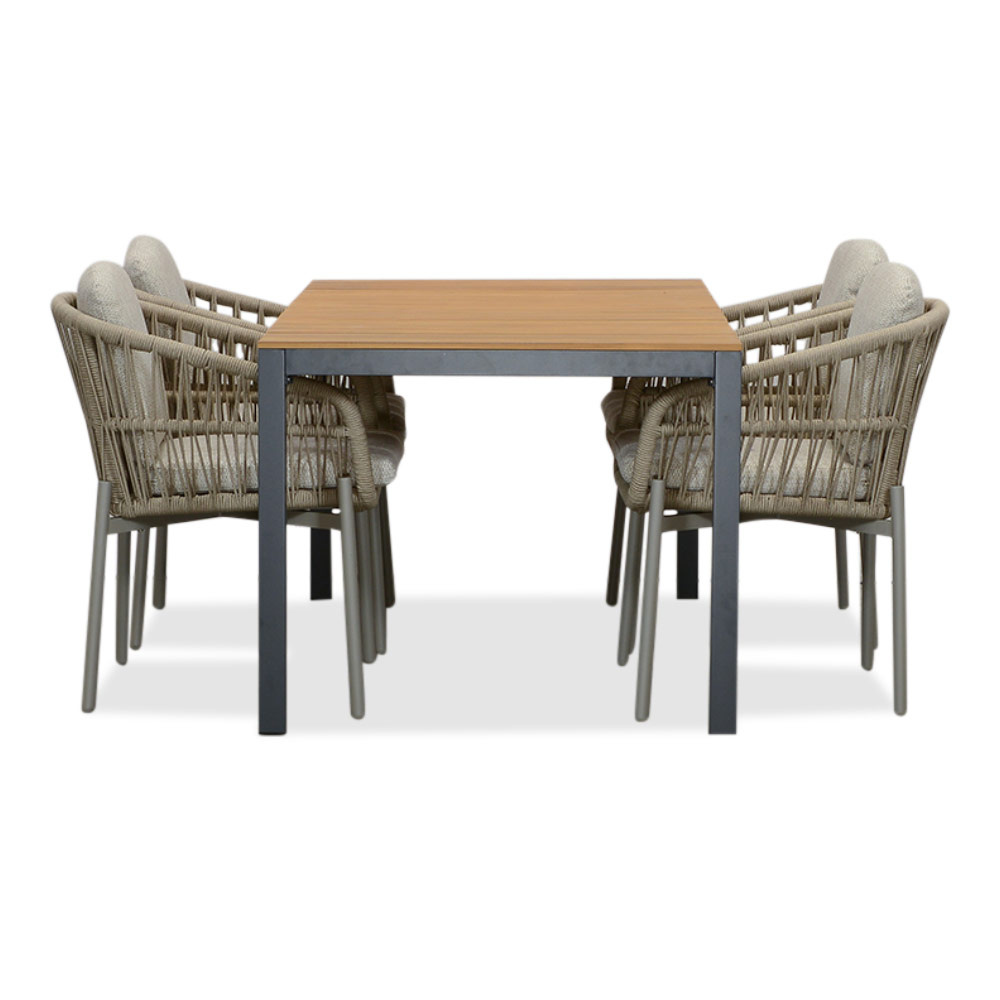 Delta/Rico zand dining tuinset | 4 personen | teakhout + aluminium | 160cm