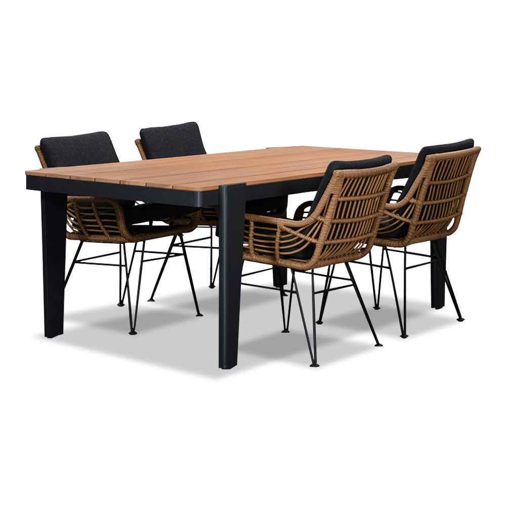 Vigo/Carlos antraciet dining tuinset | 4 personen | teakhout + wicker | 200cm