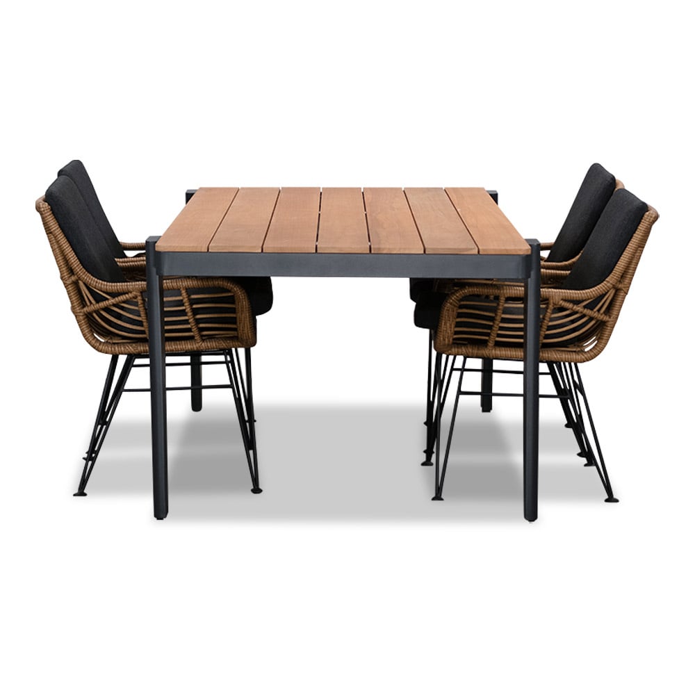 Vigo/Carlos antraciet dining tuinset 5-delig | teakhout + wicker | 200cm