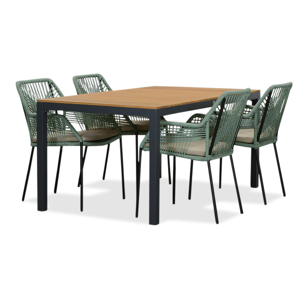 Delta/Seville mint dining tuinset 5-delig | teakhout + touw | 160cm