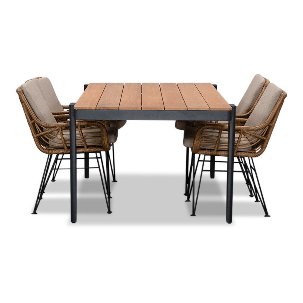 Vigo/Carlos taupe dining tuinset 5-delig | teakhout + wicker | 200cm