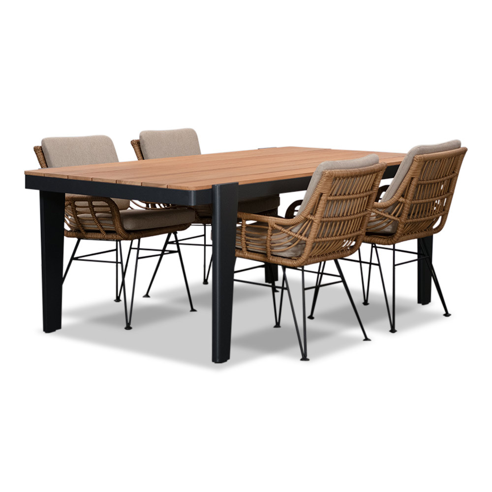 Vigo/Carlos taupe dining tuinset | 4 personen | teakhout + wicker | 200cm