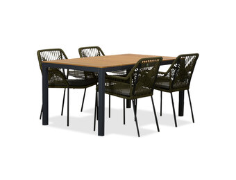 Delta/Seville olijfgroen dining tuinset | 4 personen | teakhout + aluminium | 160cm