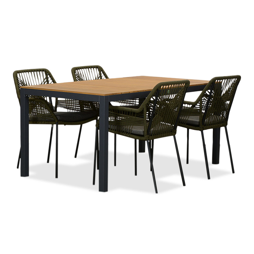 Delta/Seville olijfgroen dining tuinset | 4 personen | teakhout + aluminium | 160cm afbeelding