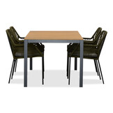Delta/Seville olijfgroen dining tuinset | 4 personen | teakhout + aluminium | 160cm