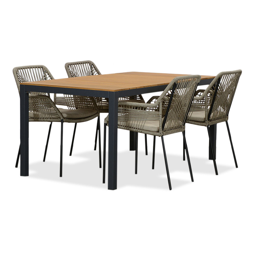 Delta/Seville zand dining tuinset | 4 personen | teakhout + aluminium | 160cm afbeelding
