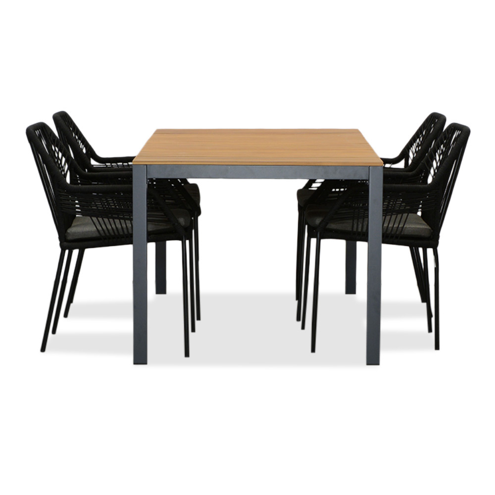Delta/Seville zwart dining tuinset 5-delig | teakhout + touw | 160cm