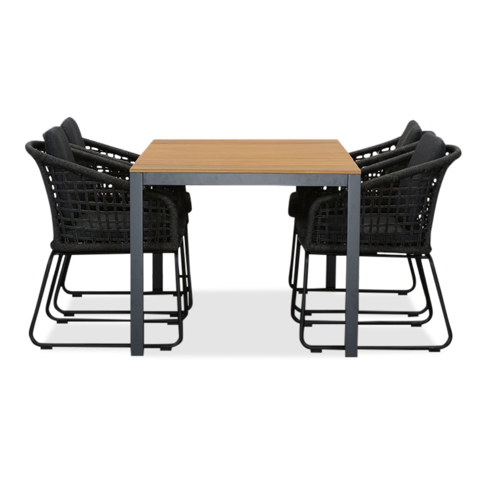 Delta/Tulum Lava Grey dining tuinset 5-delig | teakhout + touw | 160cm