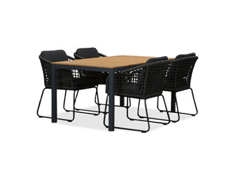 Delta/Tulum Lava Grey dining tuinset | 4 personen | teakhout + touw | 160cm