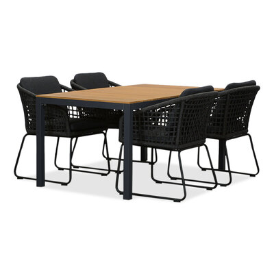 Delta/Tulum Lava Grey dining tuinset | 4 personen | teakhout + touw | 160cm
