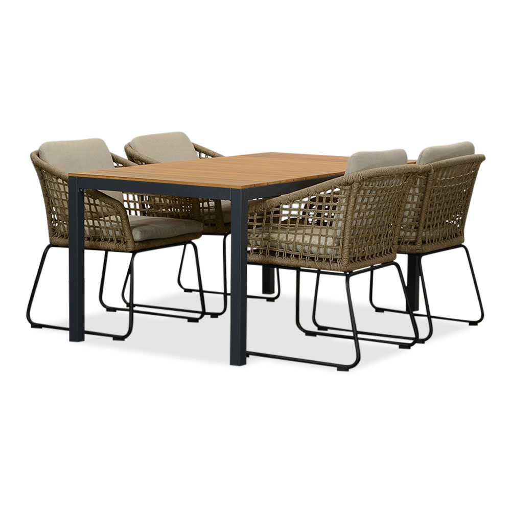 Delta/Tulum Sahara Dust dining tuinset | 4 personen | teakhout + touw | 160cm