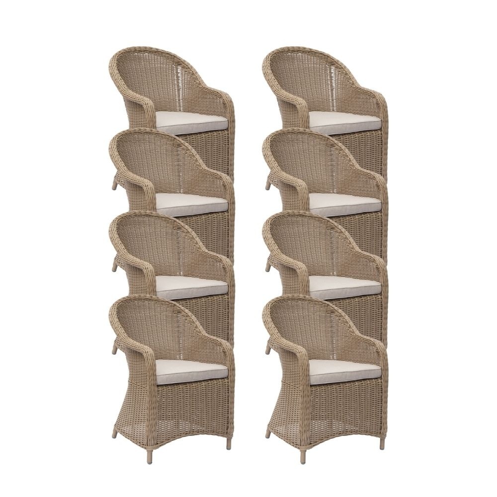 Toulouse dining tuinstoel set van 8 | wicker | Royal Sand