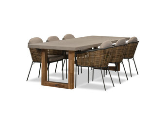 Lausanne/Lucca dining tuinset | 6 personen | betoonlook + wicker | 250cm