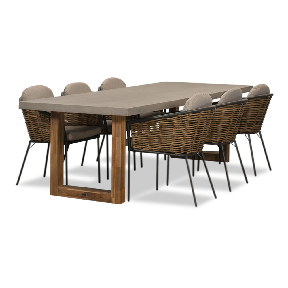 BUITEN living Lausanne/Lucca dining tuinset | 6 personen | betoonlook + wicker | 250cm