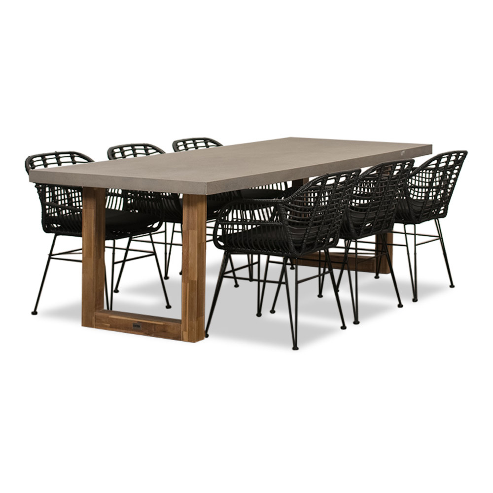 Lausanne/Napels dining tuinset | 6 personen | hardhout + wicker | 250cm