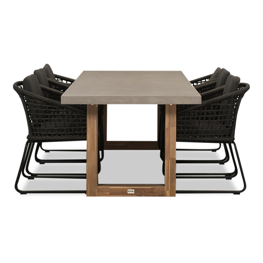 Laussane/Tulum Lava Grey dining tuinset 7-delig | betonlook + touw | 250cm