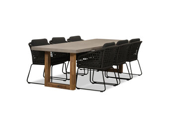 Lausanne/Tulum Lava Grey dining tuinset | 6 personen | betonlook + touw | 250cm