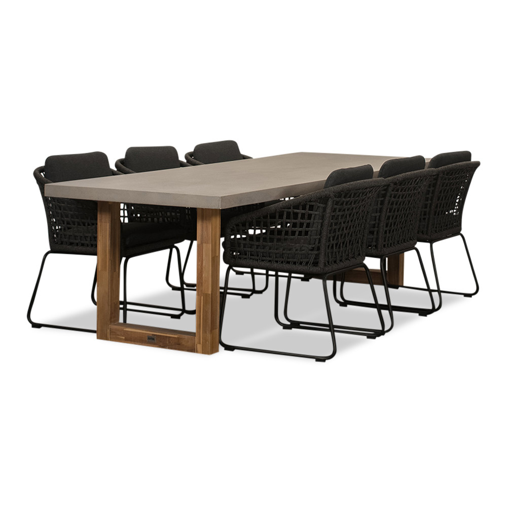 Laussane/Tulum Lava Grey dining tuinset 7-delig | betonlook + touw | 250cm