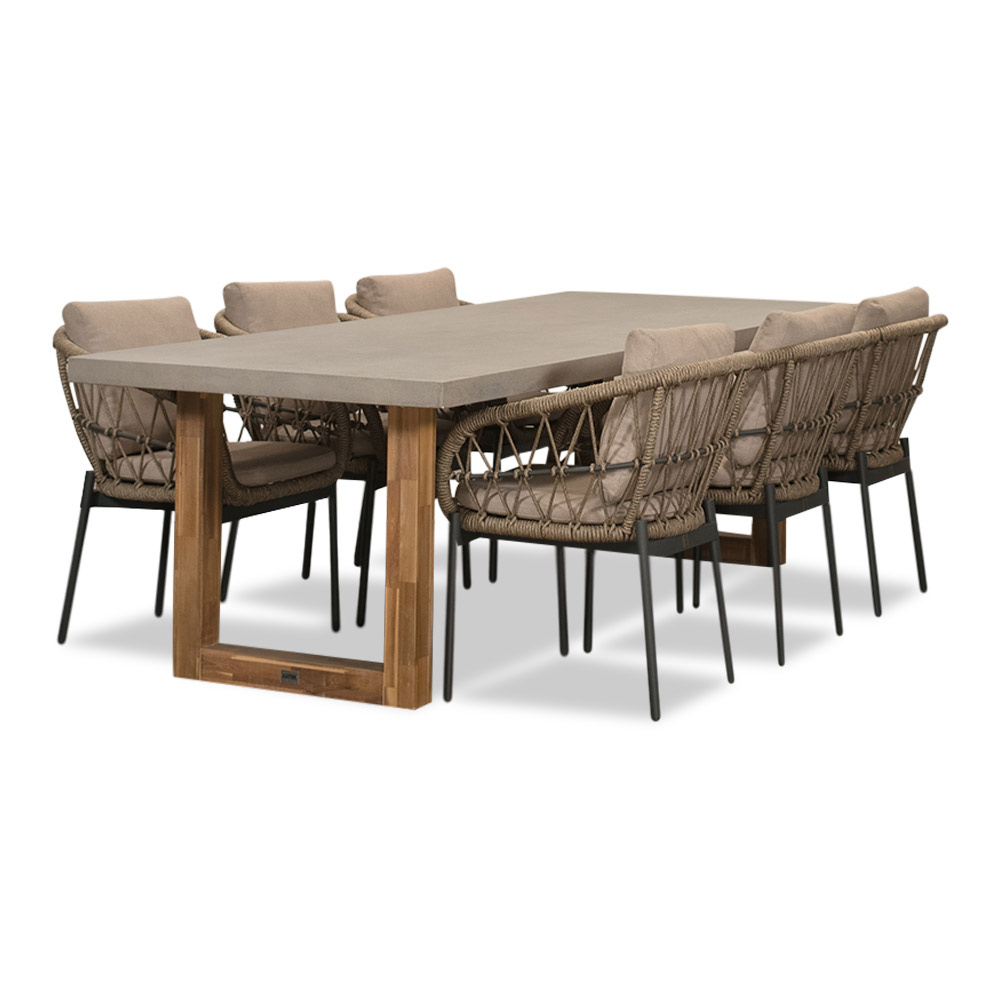 Laussane/Dakota beige/antraciet dining tuinset 7-delig | betonlook + touw | 250cm