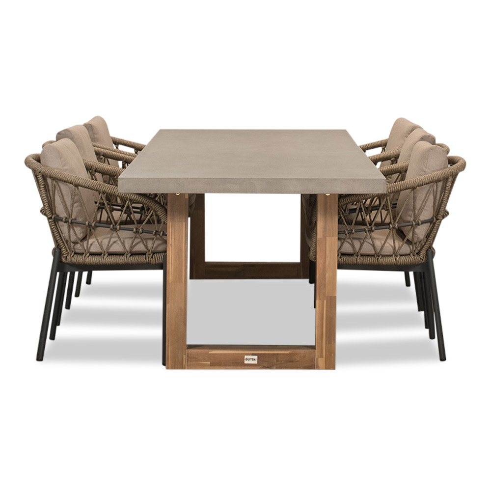 Laussane/Dakota beige/antraciet dining tuinset 7-delig | betonlook + touw | 250cm