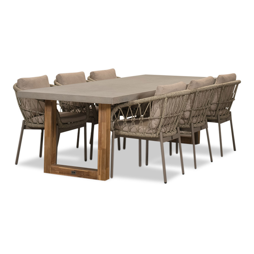 Lausanne/Dakota beige dining tuinset | 6 personen | betonlook + touw | 250cm afbeelding