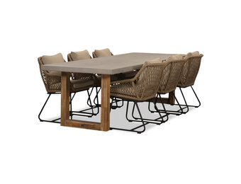 Lausanne/Portofino Sahara Dust dining tuinset | 6 personen | betonlook + touw | 250cm