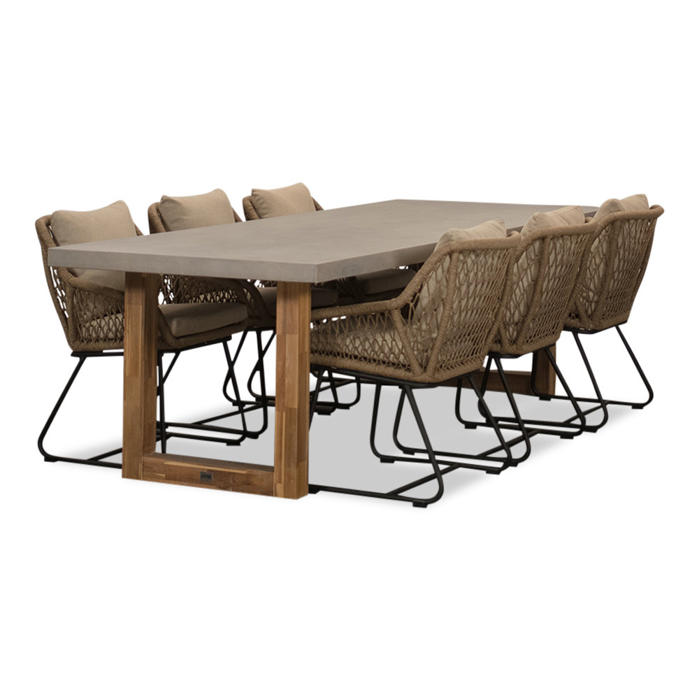 Lausanne/Portofino Sahara Dust dining tuinset | 6 personen | betonlook + touw | 250cm afbeelding