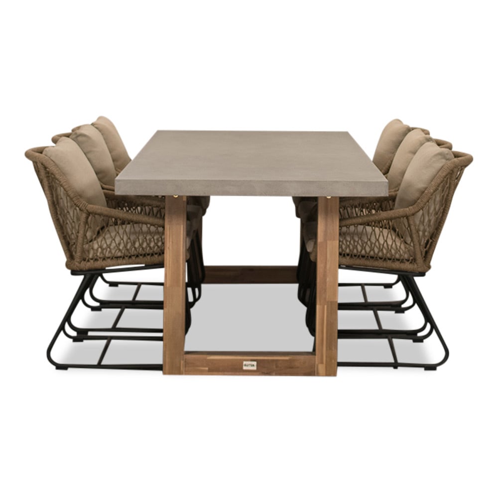 Laussane/Portofino Sahara Dust dining tuinset 7-delig | betonlook + touw | 250cm