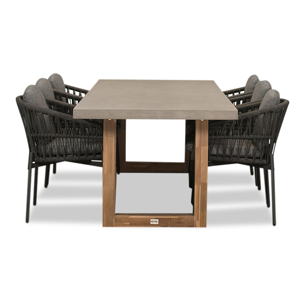 Laussane/Rico charcoal dining tuinset 7-delig | betonlook + aluminium | 250cm