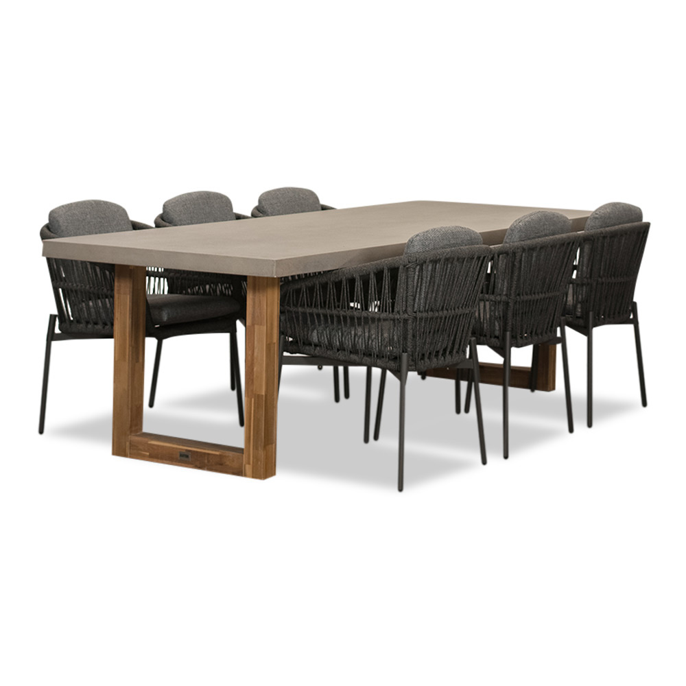 Laussane/Rico charcoal dining tuinset 7-delig | betonlook + aluminium | 250cm