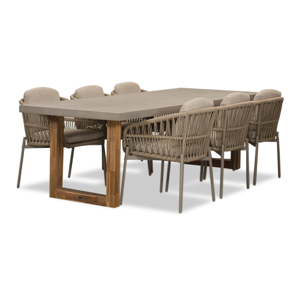 Lausanne/Rico zand dining tuinset | 6 personen | betonlook + aluminium | 250cm afbeelding