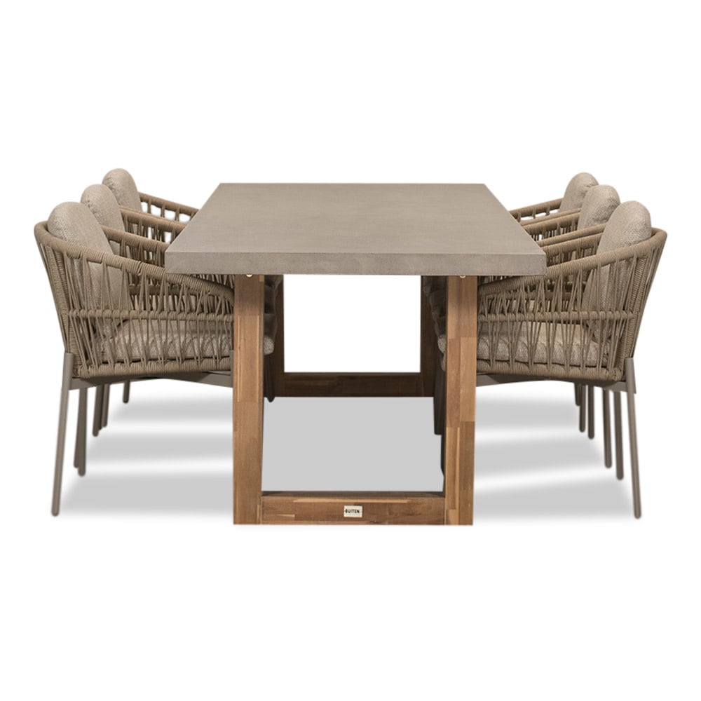 Lausanne/Rico zand dining tuinset | 6 personen | betonlook + aluminium | 250cm