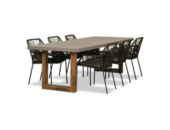 Lausanne/Seville olijfgroen dining tuinset | 6 personen | betonlook + touw | 250cm