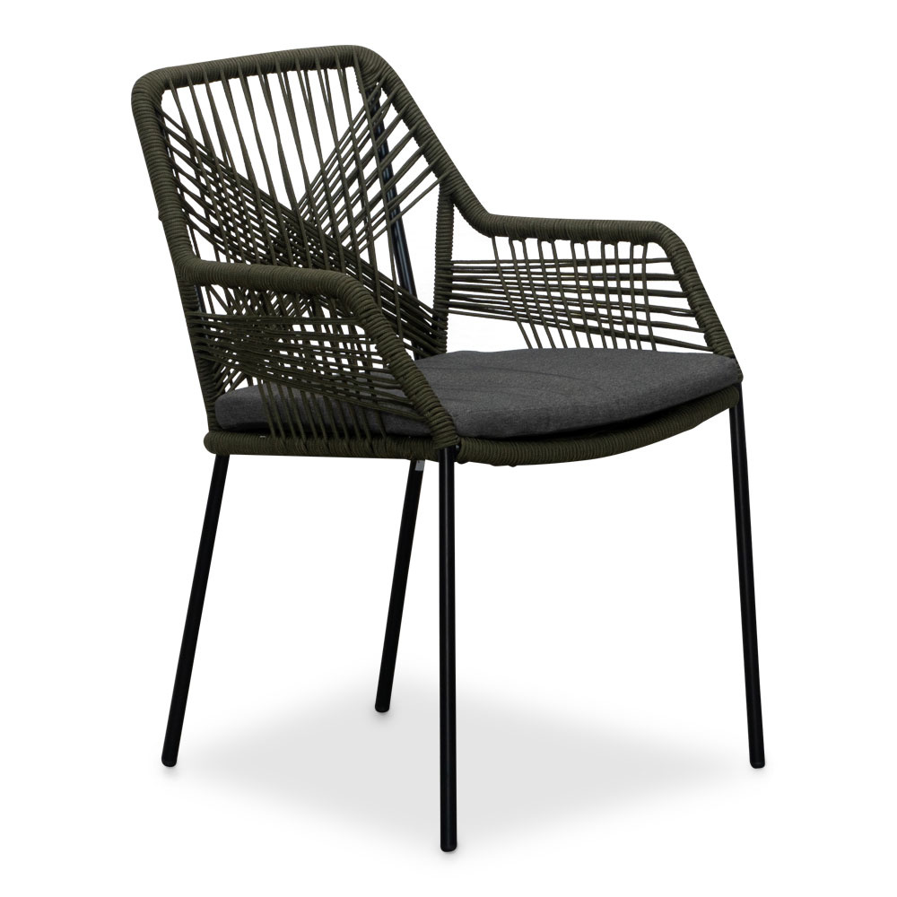 Laussane/Seville olijfgroen dining tuinset 7-delig | betonlook + touw | 250cm