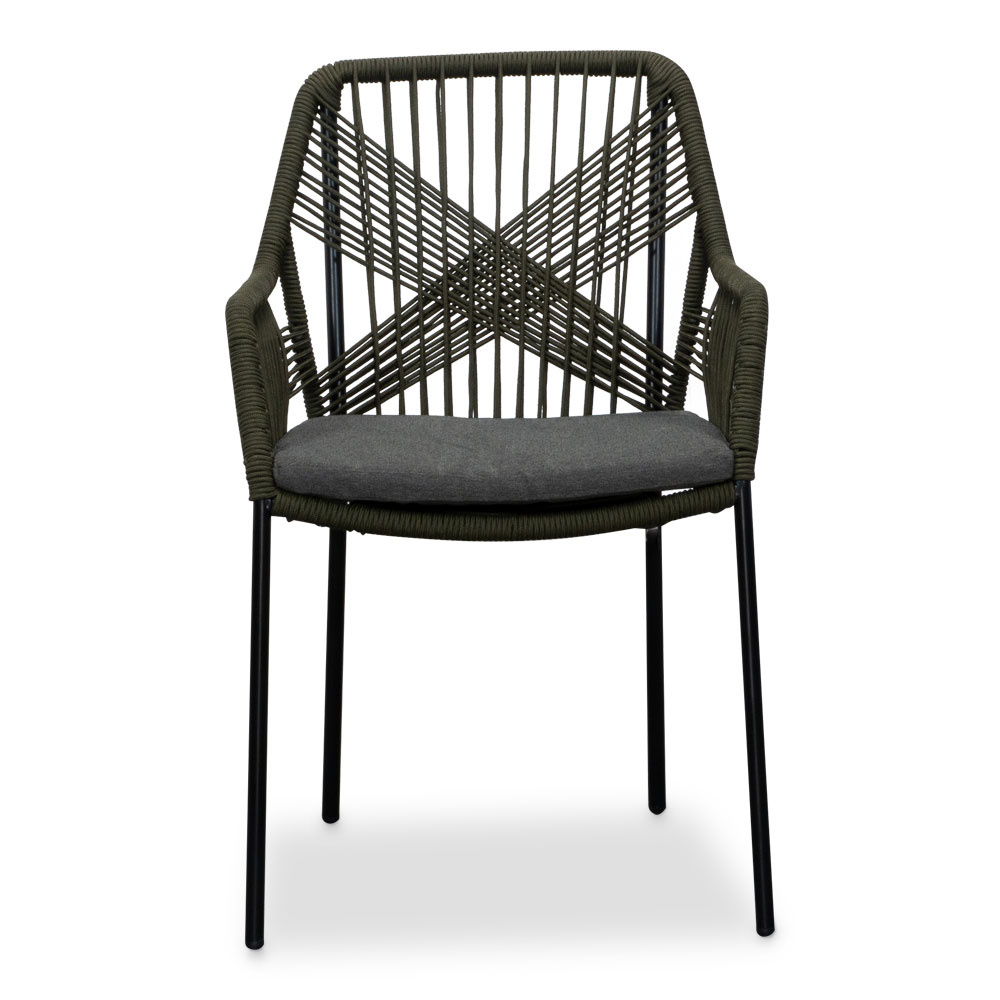 Laussane/Seville olijfgroen dining tuinset 7-delig | betonlook + touw | 250cm