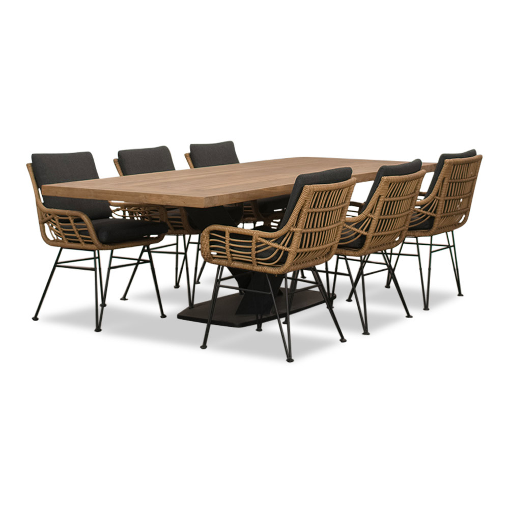 Taranto/Carlos antraciet dining tuinset | 6 personen | teakhout + wicker | 240cm
