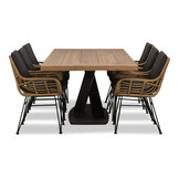 Taranto/Carlos antraciet dining tuinset | 6 personen | teakhout + wicker | 240cm