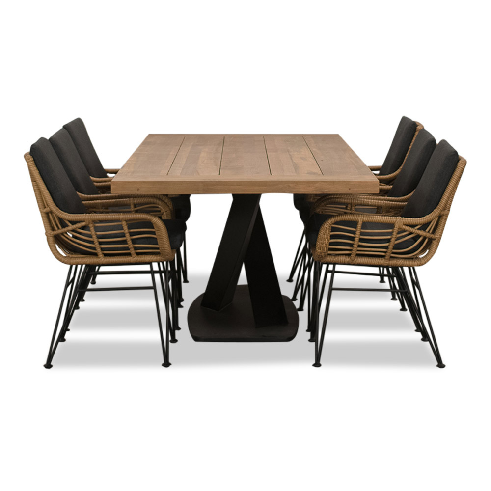 Taranto/Carlos antraciet dining tuinset 7-delig | teakhout + wicker | 240cm
