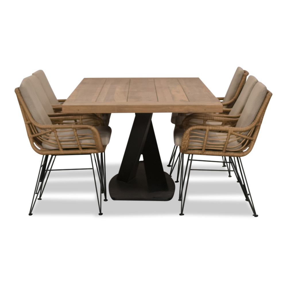 Taranto/Carlos taupe dining tuinset 7-delig | teakhout + wicker | 240cm