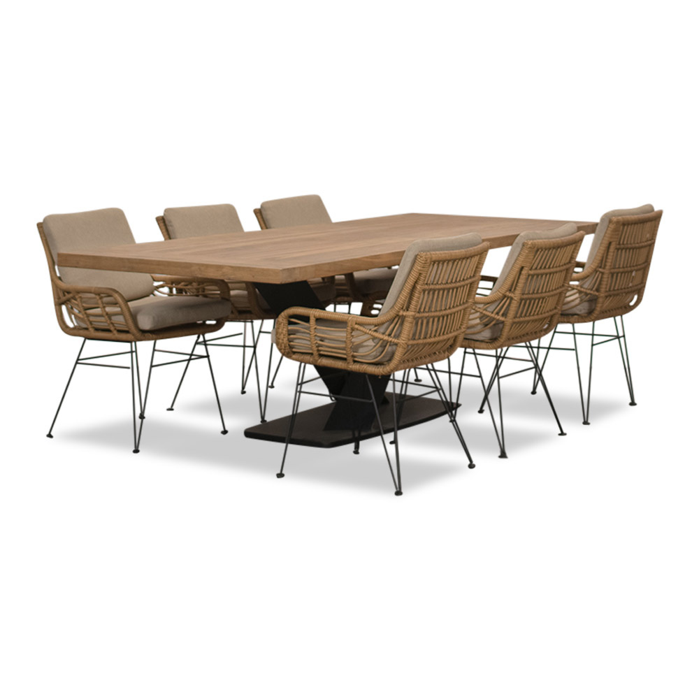 Taranto/Carlos taupe dining tuinset 7-delig | teakhout + wicker | 240cm