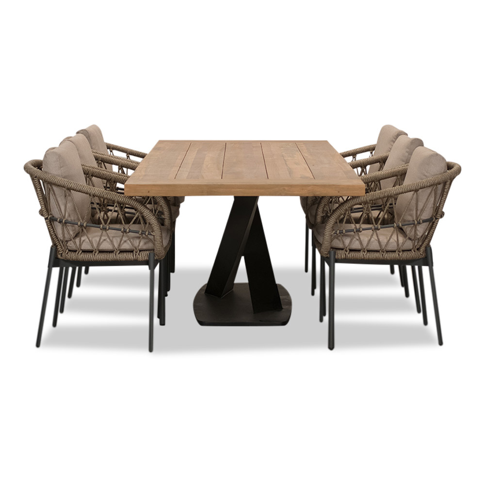 Taranto/Dakota beige/antraciet dining tuinset | 6 personen | teakhout + touw | 240cm
